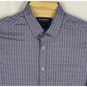 Johnston & Murphy Blue Gray Patterned Shirt Convertible Flip Cuffs Long Sleeve L